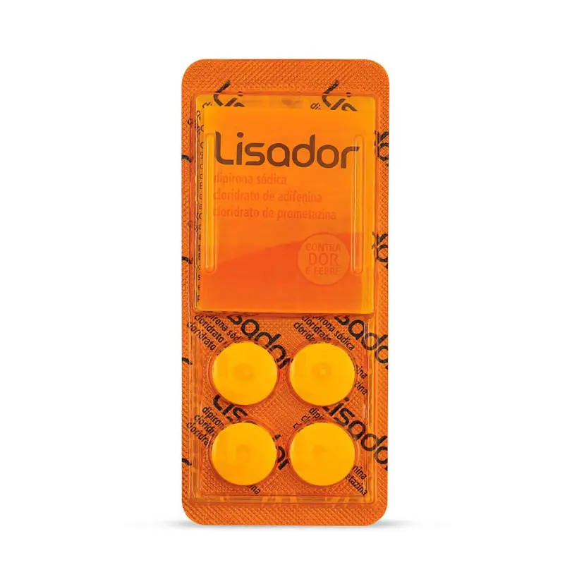 Lisador Dipirona 500mg + Adifenine 10mg +prometazina 5mg 4 Comprimidos