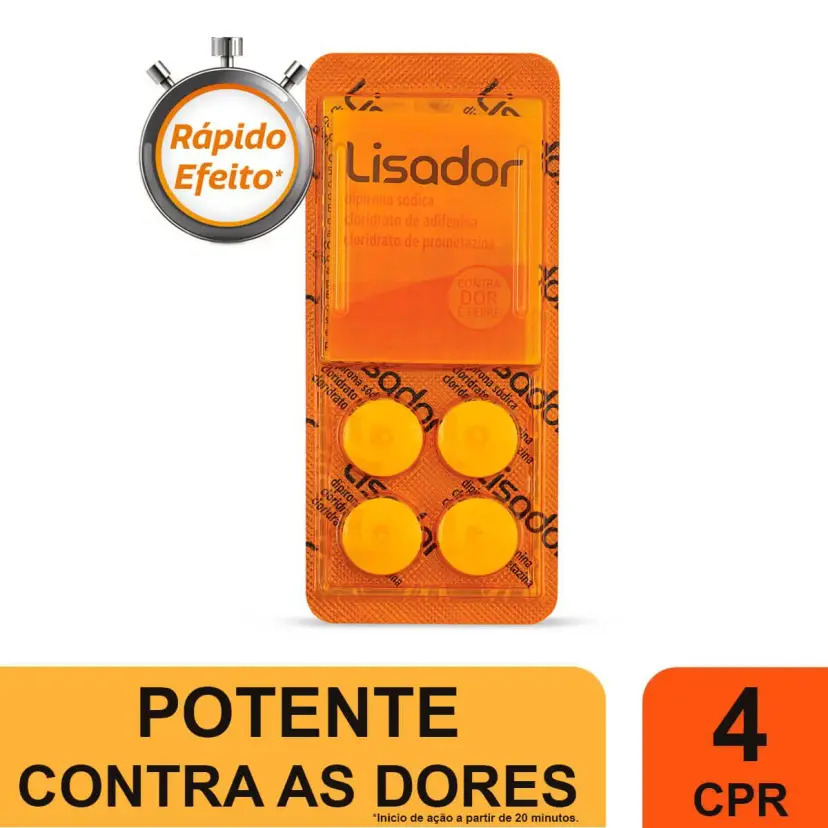 Lisador Dipirona 500mg + Adifenine 10mg +prometazina 5mg 4 Comprimidos